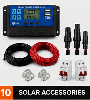 Solar accessories including controller, cables and brackets
